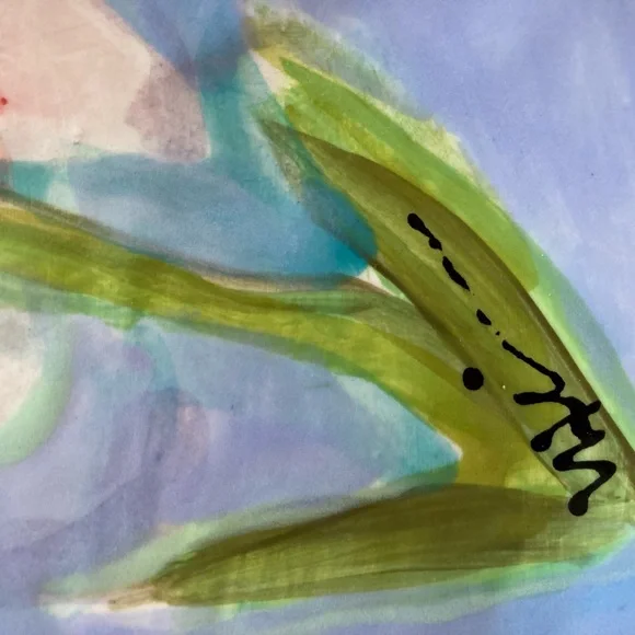 Handmade Ceramic Pink Flowers Design Tray w/ Handles 11”x9.5” Original - Picture 12 of 14